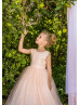 Peach Pink Sequin Tulle V Back Flower Girl Dress